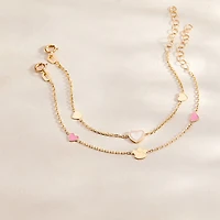 Mother Pearl and Pink Enamel Heart Kids Bracelet