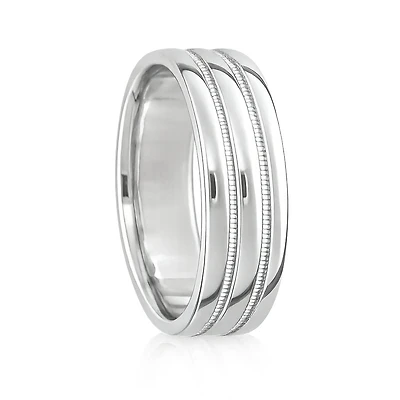 6MM Milgrain Double Line Wedding Ring White Gold