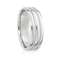 6MM Milgrain Double Line Wedding Ring White Gold