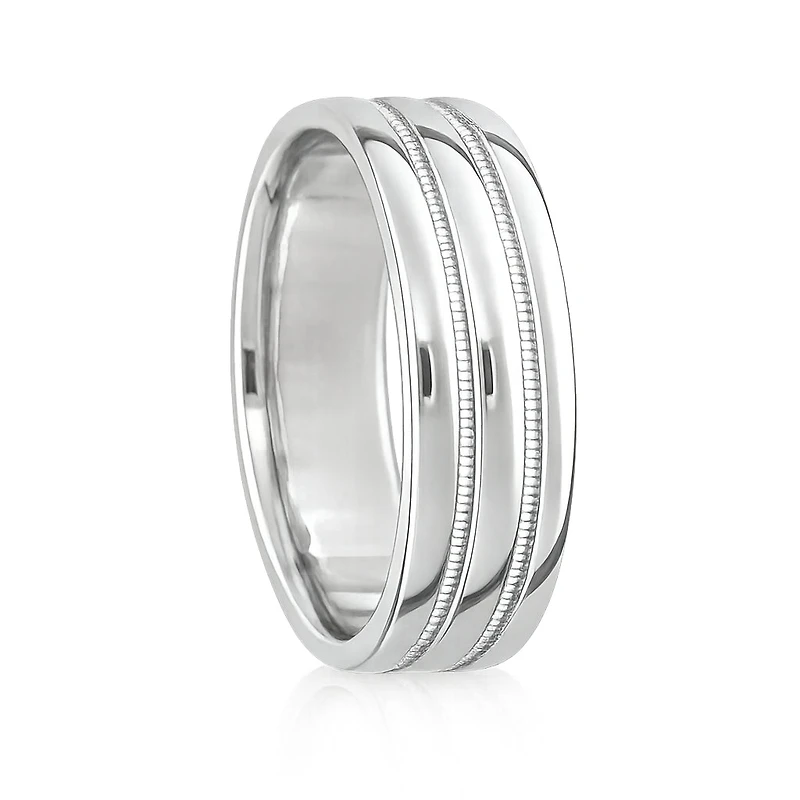 6MM Milgrain Double Line Wedding Ring White Gold