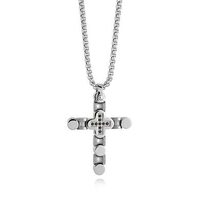 Brushed/Polished Black CZ Cross Necklace