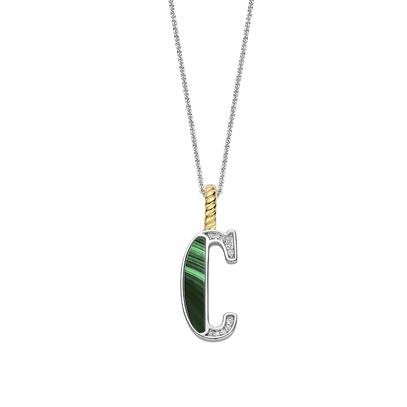 Initial Necklace Green Malachite