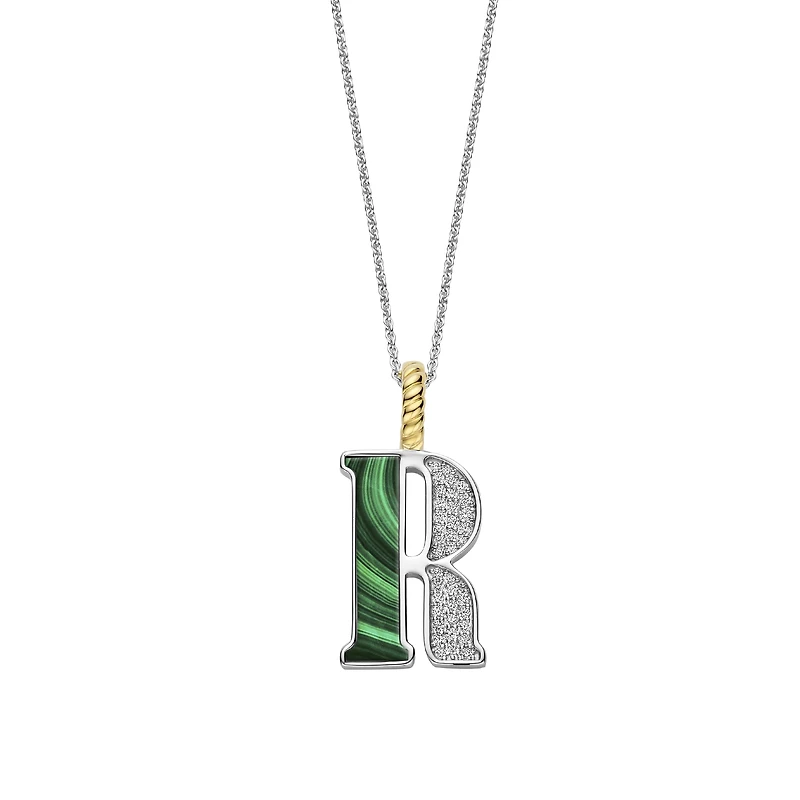 Initial Necklace Green Malachite