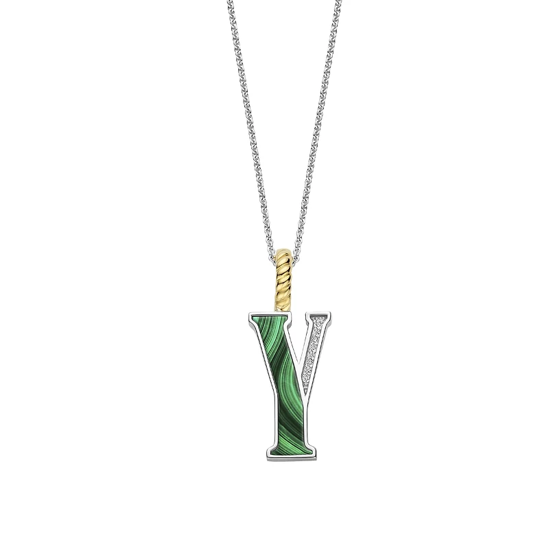 Initial Necklace Green Malachite