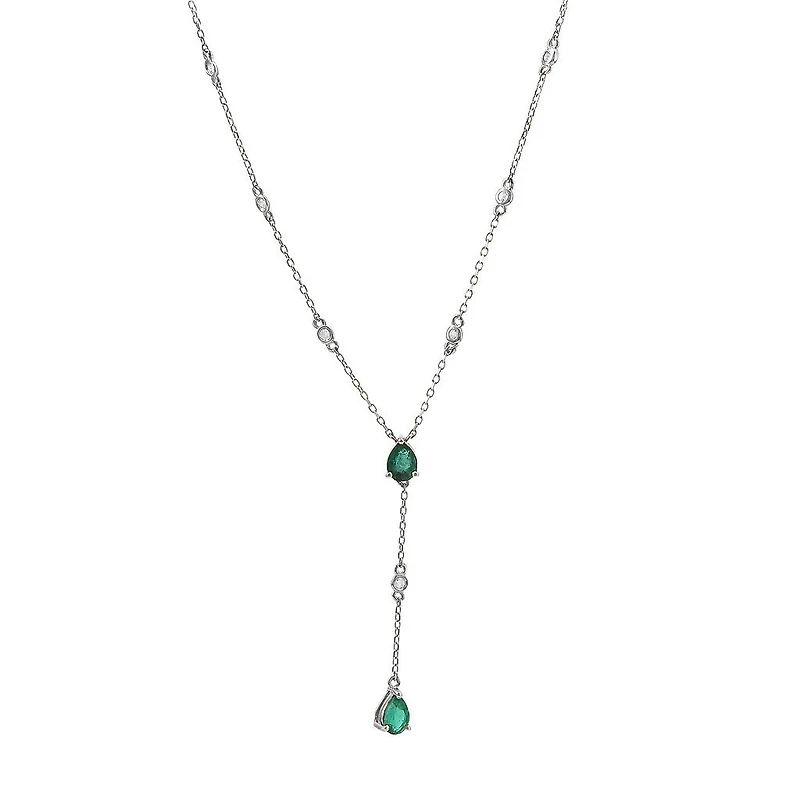 Pear Emeralds and Diamonds Lariat Necklace