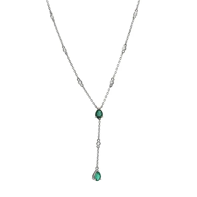 Pear Emeralds and Diamonds Lariat Necklace