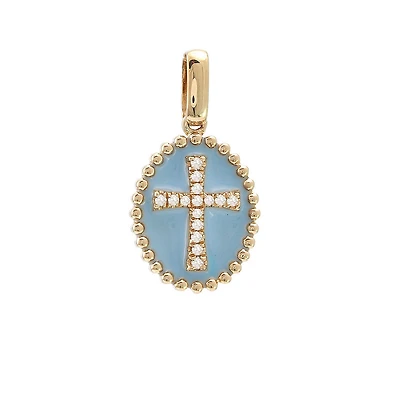 Blue Cross Diamond Oval Pendant 14KY