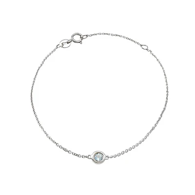 Birthstone Bezel Set Stone Bracelet - White Gold