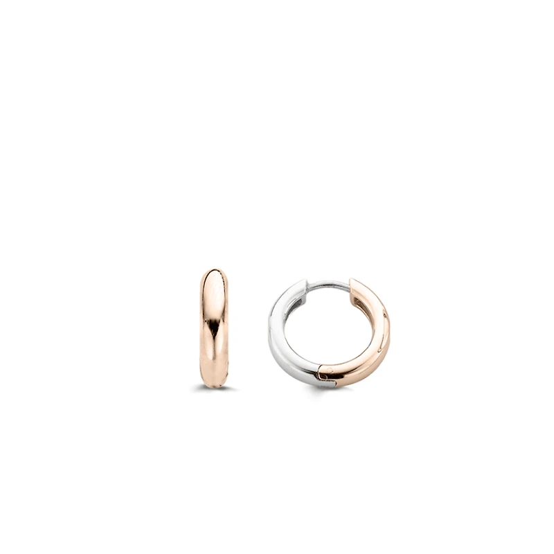14.4MM Rose/Silver Huggie Earrings