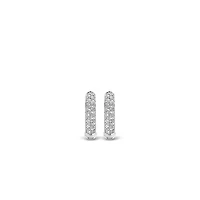 14.4MM Pave Silver Huggie Earrings