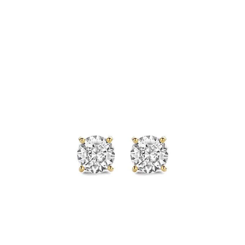 Basic Zirconia Golden Stud Earrings 9mm