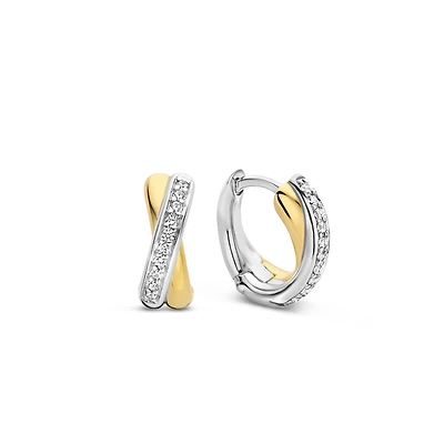 Crossover Golden Pave Huggie Earrings