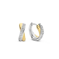 Crossover Golden Pave Huggie Earrings