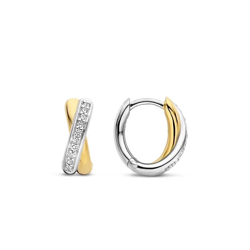Crossover Golden Pave Huggie Earrings