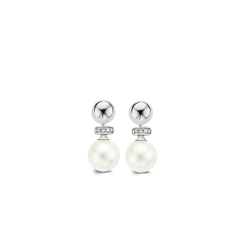 Pearl Silver Ball Dangle Earrings