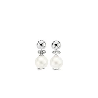 Pearl Silver Ball Dangle Earrings