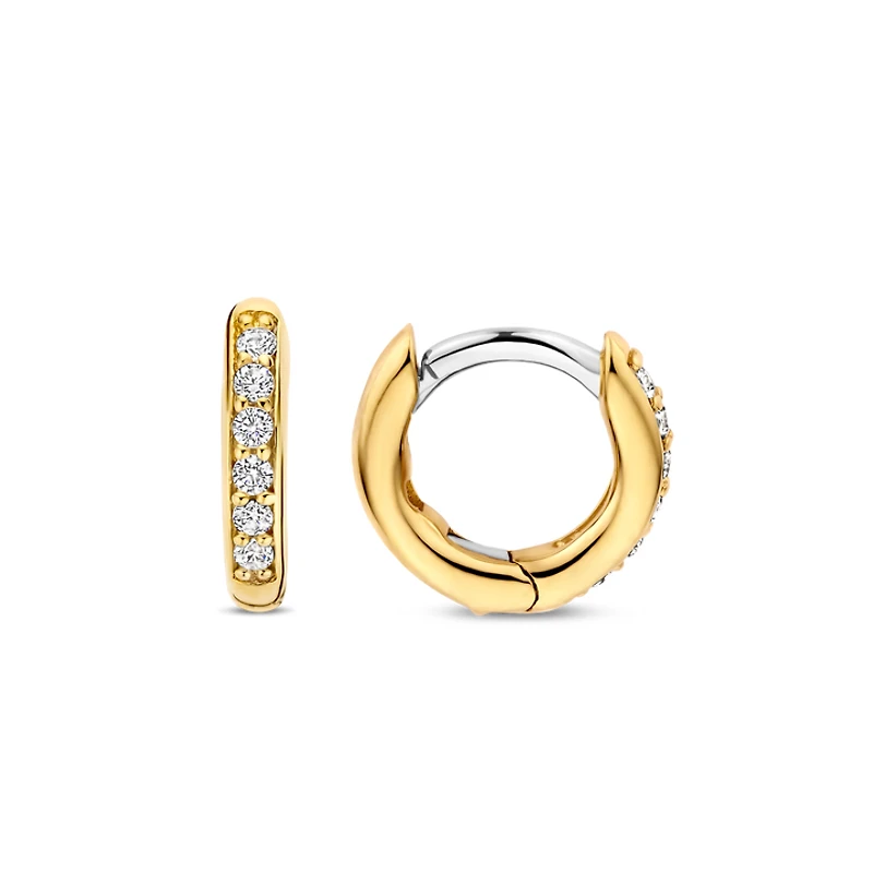 Basic 12MM Golden Pave Huggie Earrings