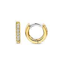Basic 12MM Golden Pave Huggie Earrings
