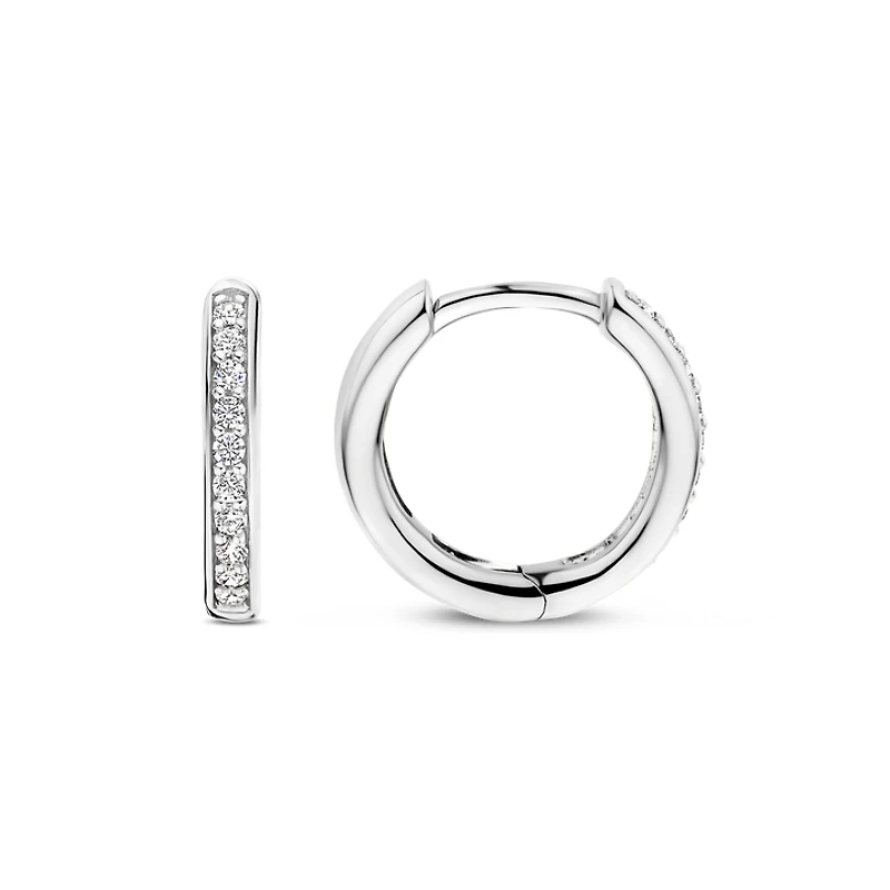 Basic 14MM Silver Sparkle Huggie Earrings