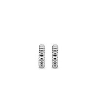 Ribbed Skinny Silver Huggie Earrings