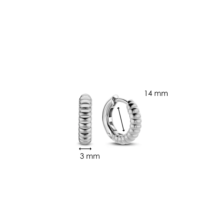 Ribbed Skinny Silver Huggie Earrings