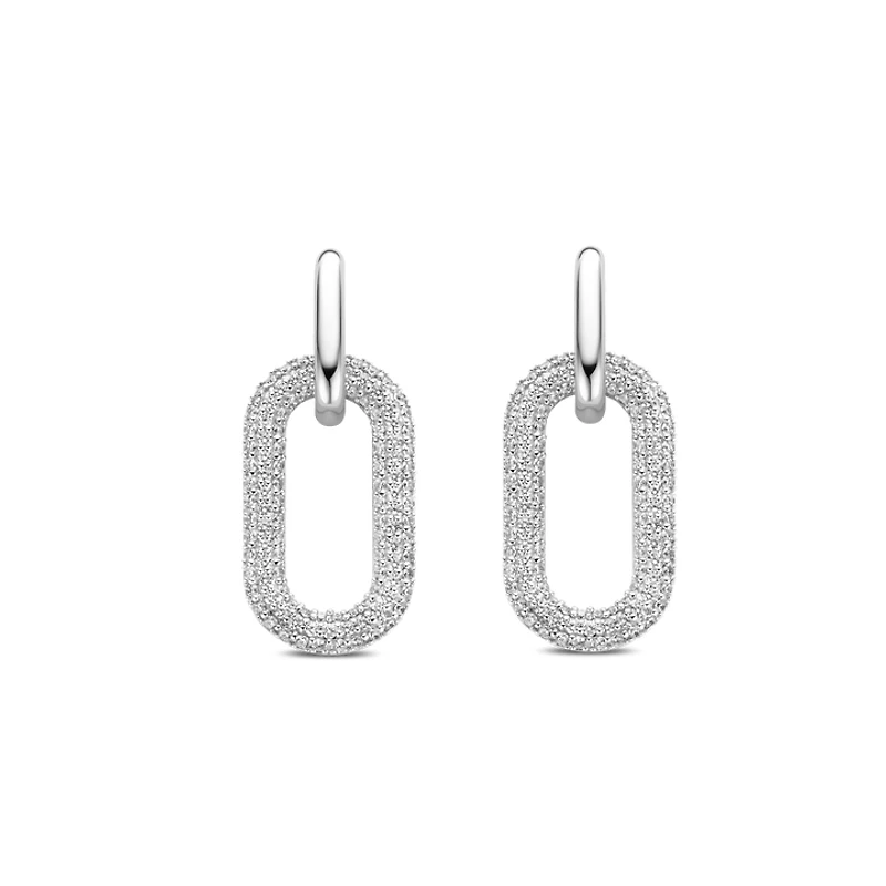 Silver Pave Link Earrings