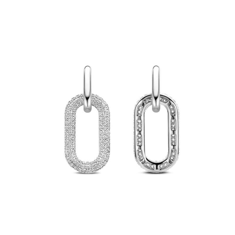 Silver Pave Link Earrings