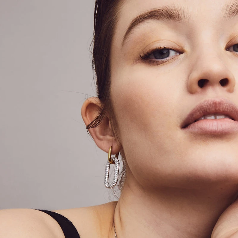 Golden Pave Link Earrings