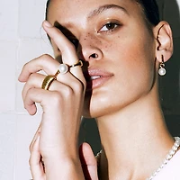 Golden Link Pearl Charm Earrings
