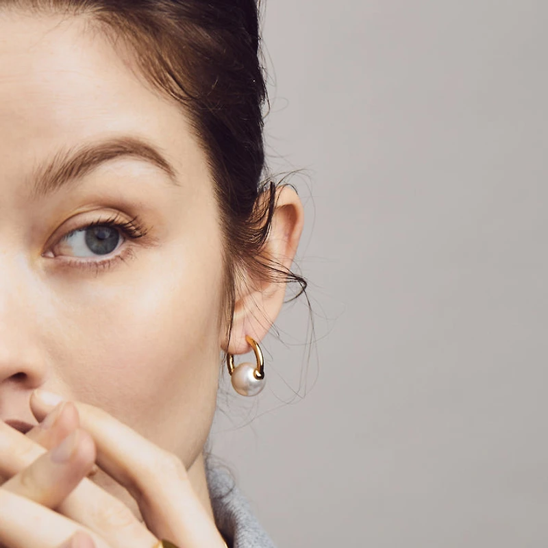 Golden Pearl Hoop Earrings
