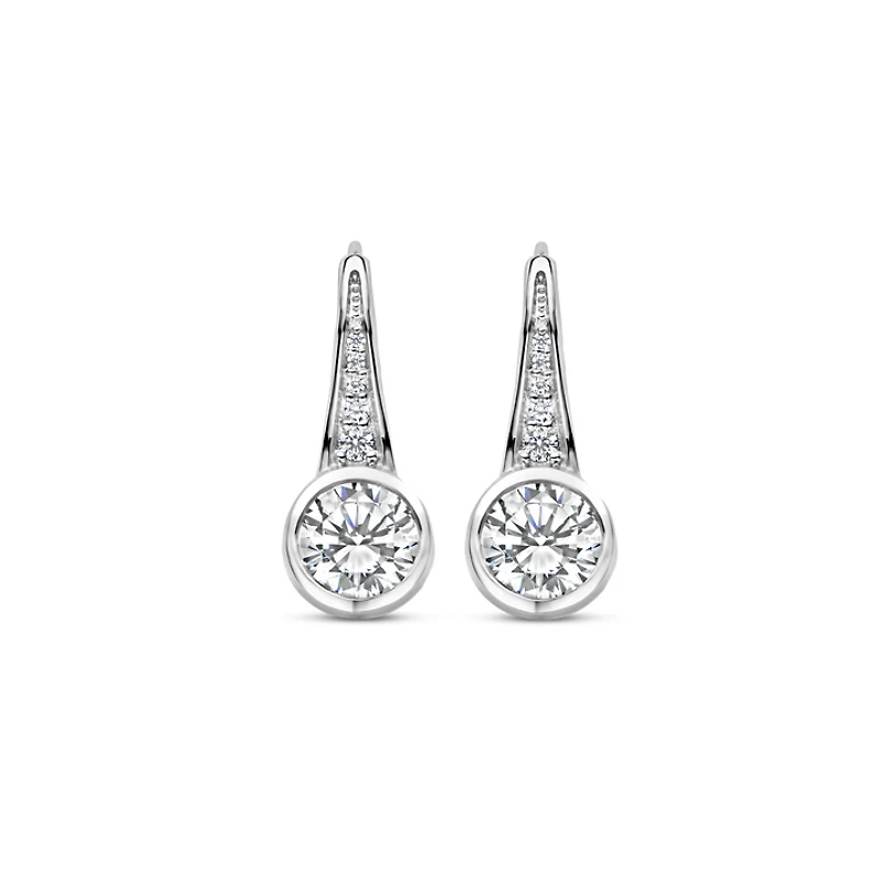 Brilliant Bezel Solitaire Silver Earrings