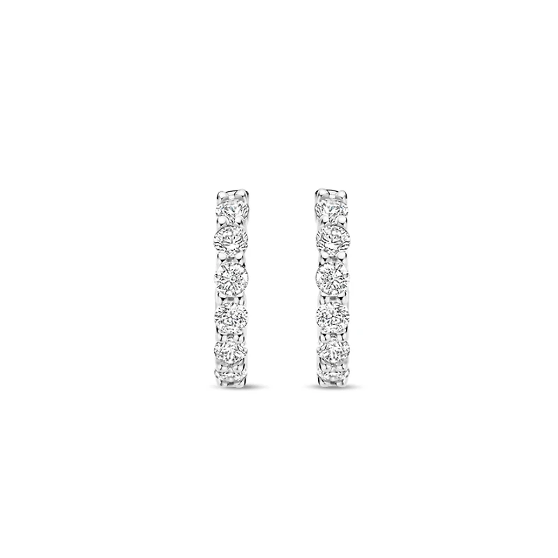 Thick 12MM Silver Sparkle Huggie Earrings