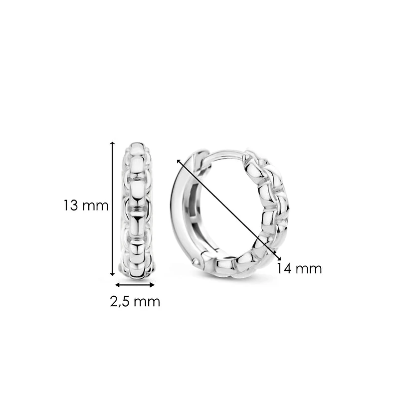 Box Chain 14MM Silver Huggie Earrings