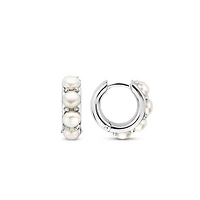 Pearl Cluster Silver Huggie Earrings