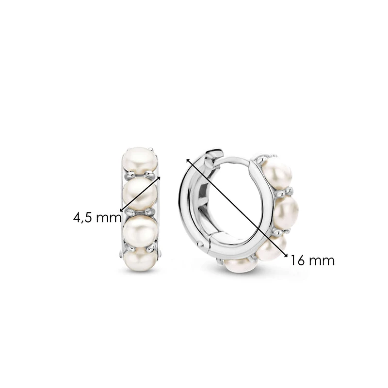 Pearl Cluster Silver Huggie Earrings