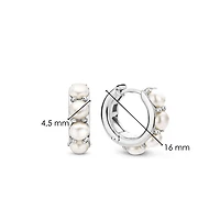 Pearl Cluster Silver Huggie Earrings