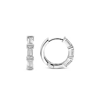 Emerald Cut Zirconia Silver Huggie Earrings