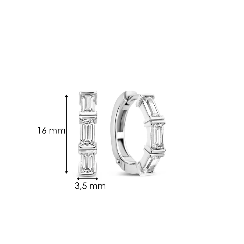 Emerald Cut Zirconia Silver Huggie Earrings