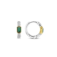 Round Bezel Set Green Emerald Huggie Earrings