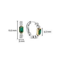 Round Bezel Set Green Emerald Huggie Earrings