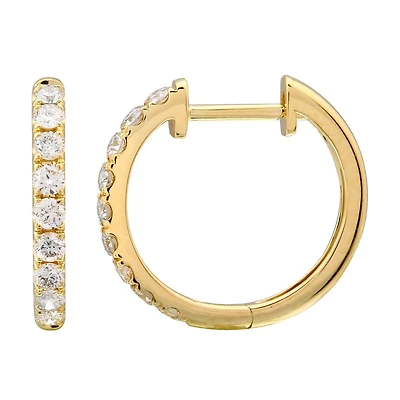 15MM Huggie Yellow Gold Diamond Huggie Earrings