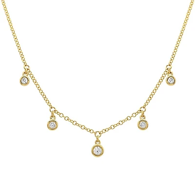 Five Diamond Dangles Necklace 14KY