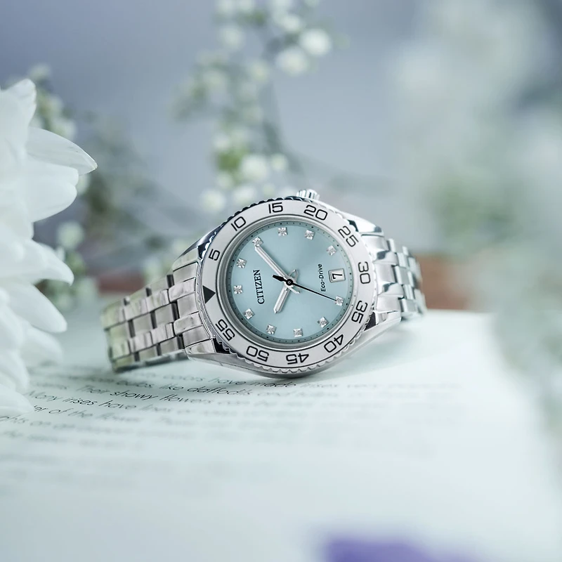 Carson 35MM Light Blue Diamond Watch