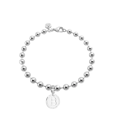 Rhodium Plated Bead Initial Bracelet