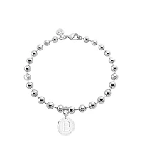 Rhodium Plated Bead Initial Bracelet