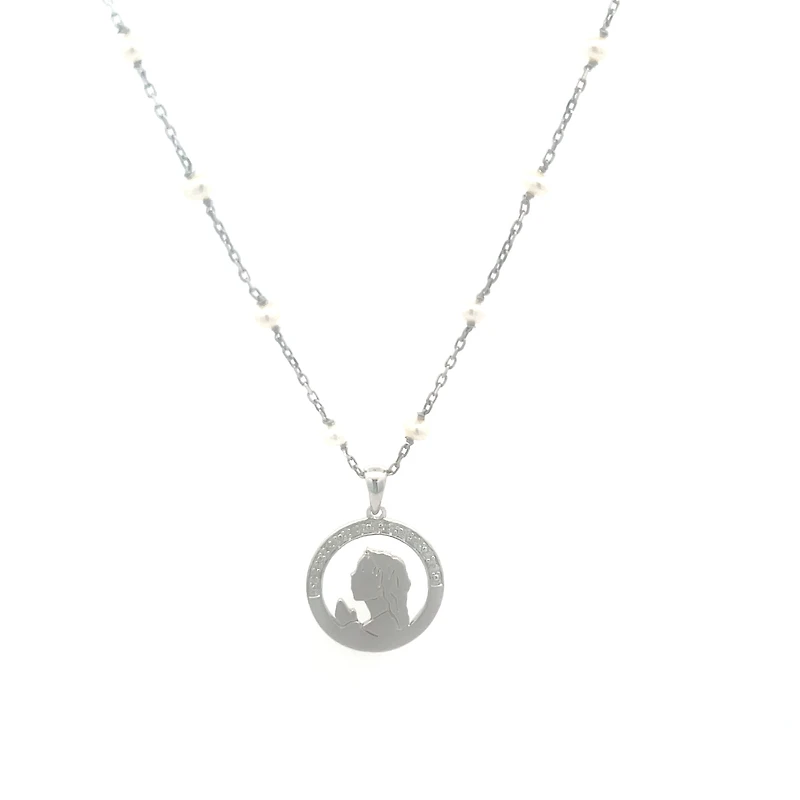Virgen Nina Pearl and Diamonds Necklace