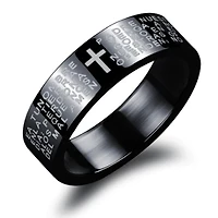 Padre Nuestro Black Stainless Steel Ring