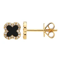 Clover Onyx Diamond Stud Earrings