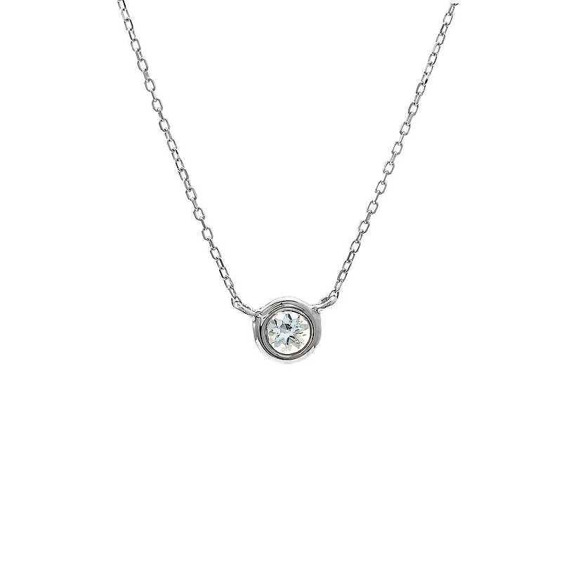 Birthstone Bezel Set Stone Necklace - White Gold