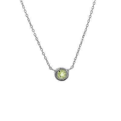 Birthstone Bezel Set Stone Necklace - White Gold
